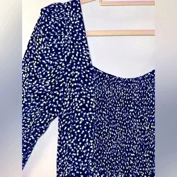 Structured 3/4 Sleeve Midi Dress, Blue polka dot pattern, leg slit, Worn Once - Picture 5 of 5